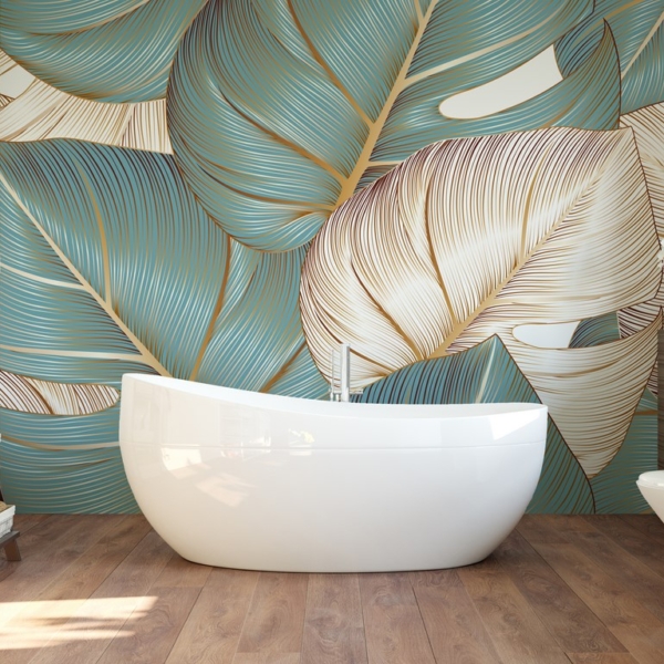 Wandgrafik mit exotischen Blättern