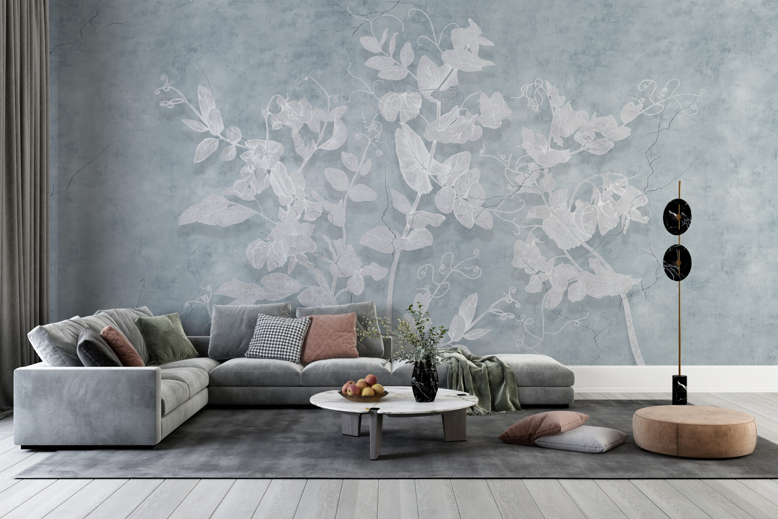 Wandmalerei aus hellem Efeu