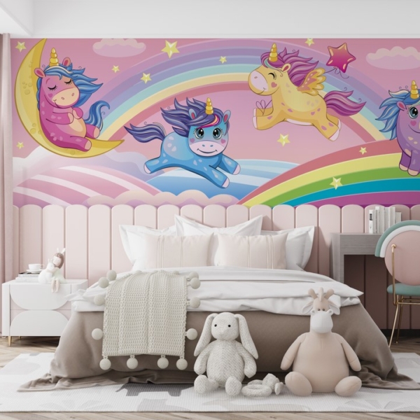 Kindertapete Bunte Einhörner
