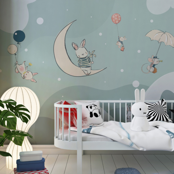 Wandmalerei Häschen auf dem Mond
