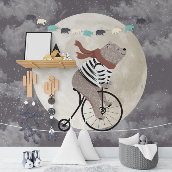 Fototapete Mond Teddybär auf einem Seil