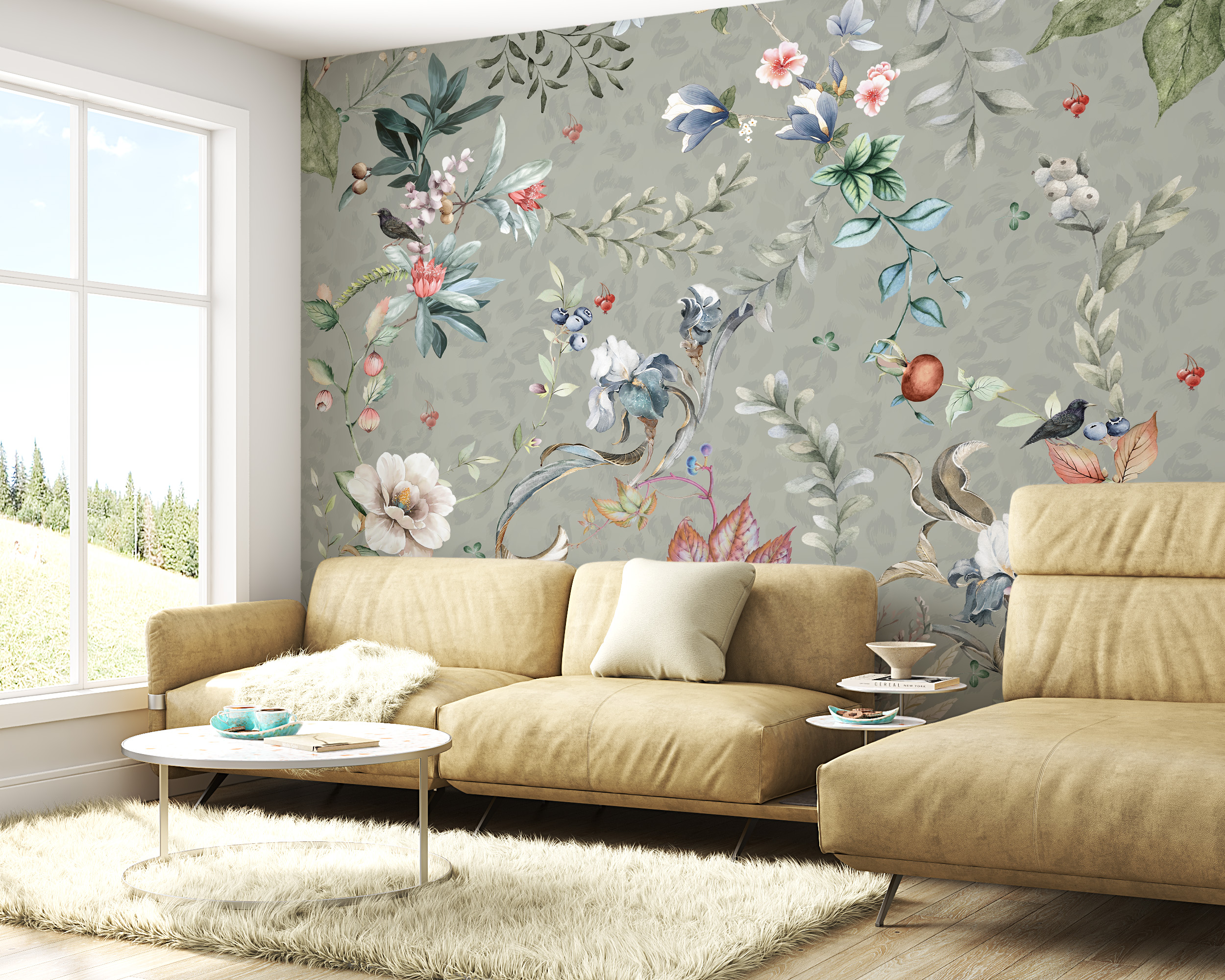 Fototapet Blommor och blad