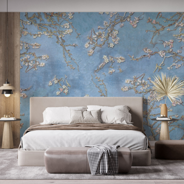 Tapete Kirschblüte in Blau