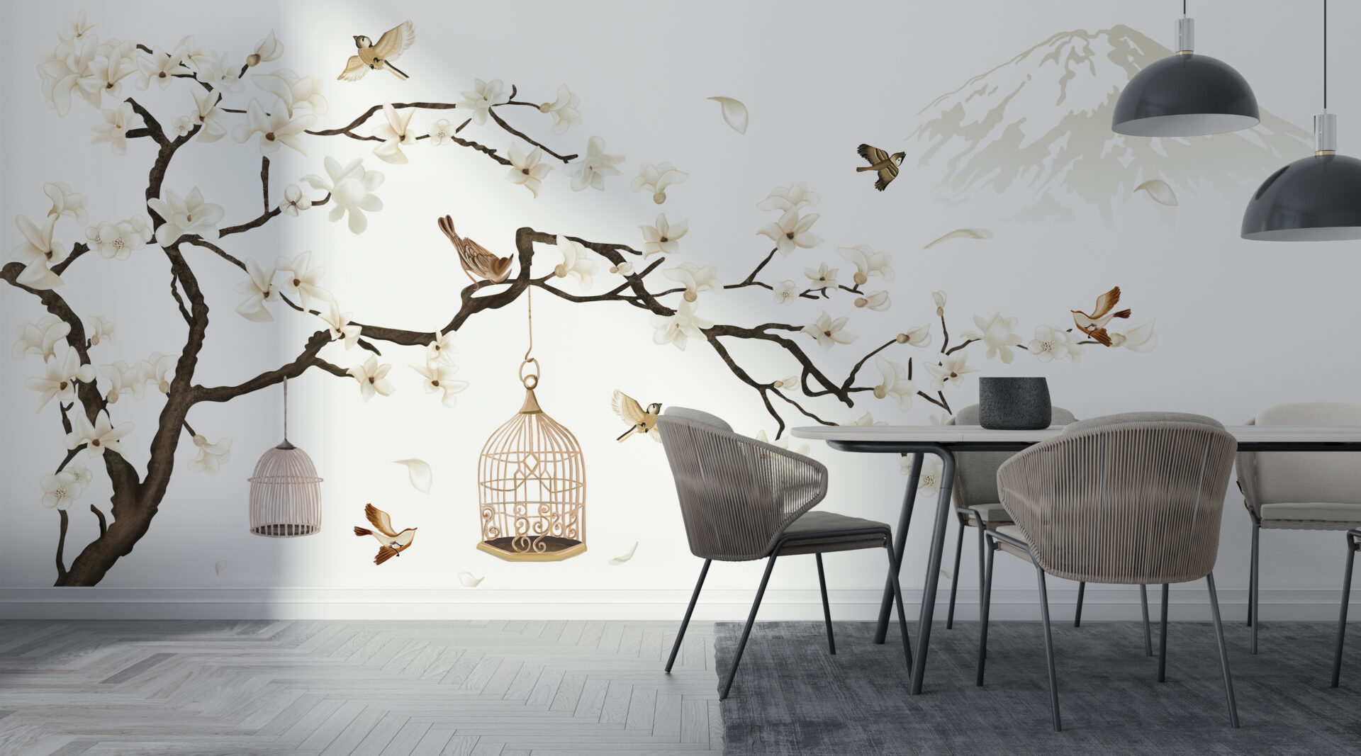 Väggmålning av körsbärsblommor