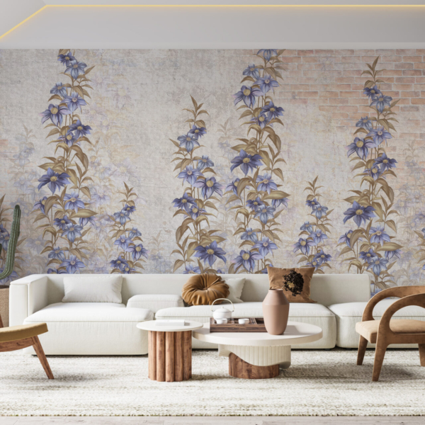 Fototapete Blühende Weinrebe an der Wand