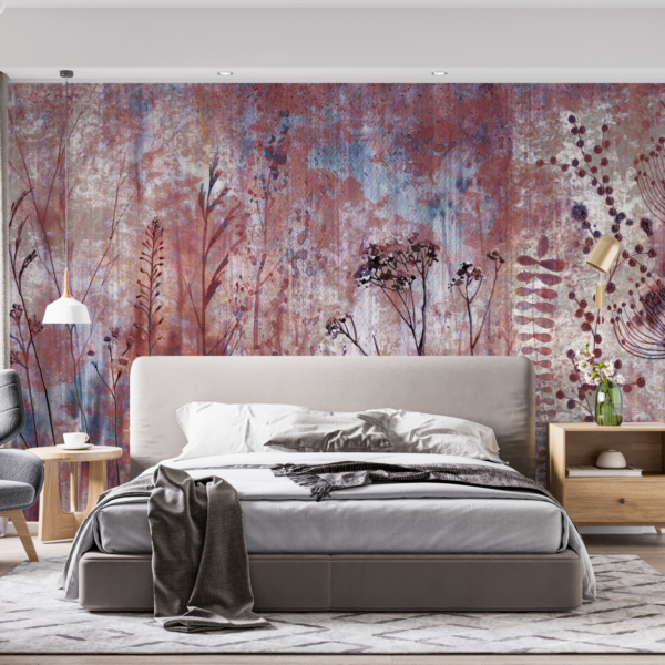 Wandgemälde Wiese in Rot