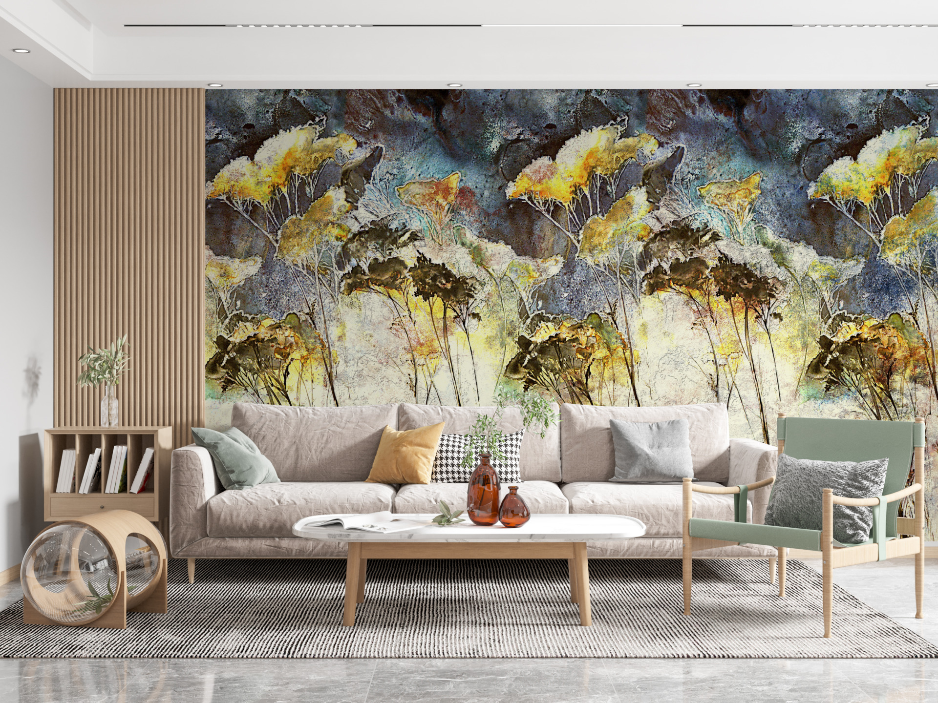 Fototapet av en skog med gula växter