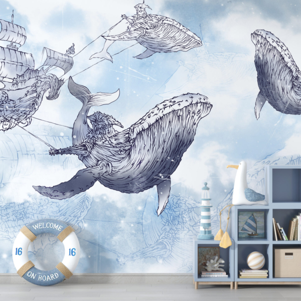 Wandgemälde Fliegende Wale