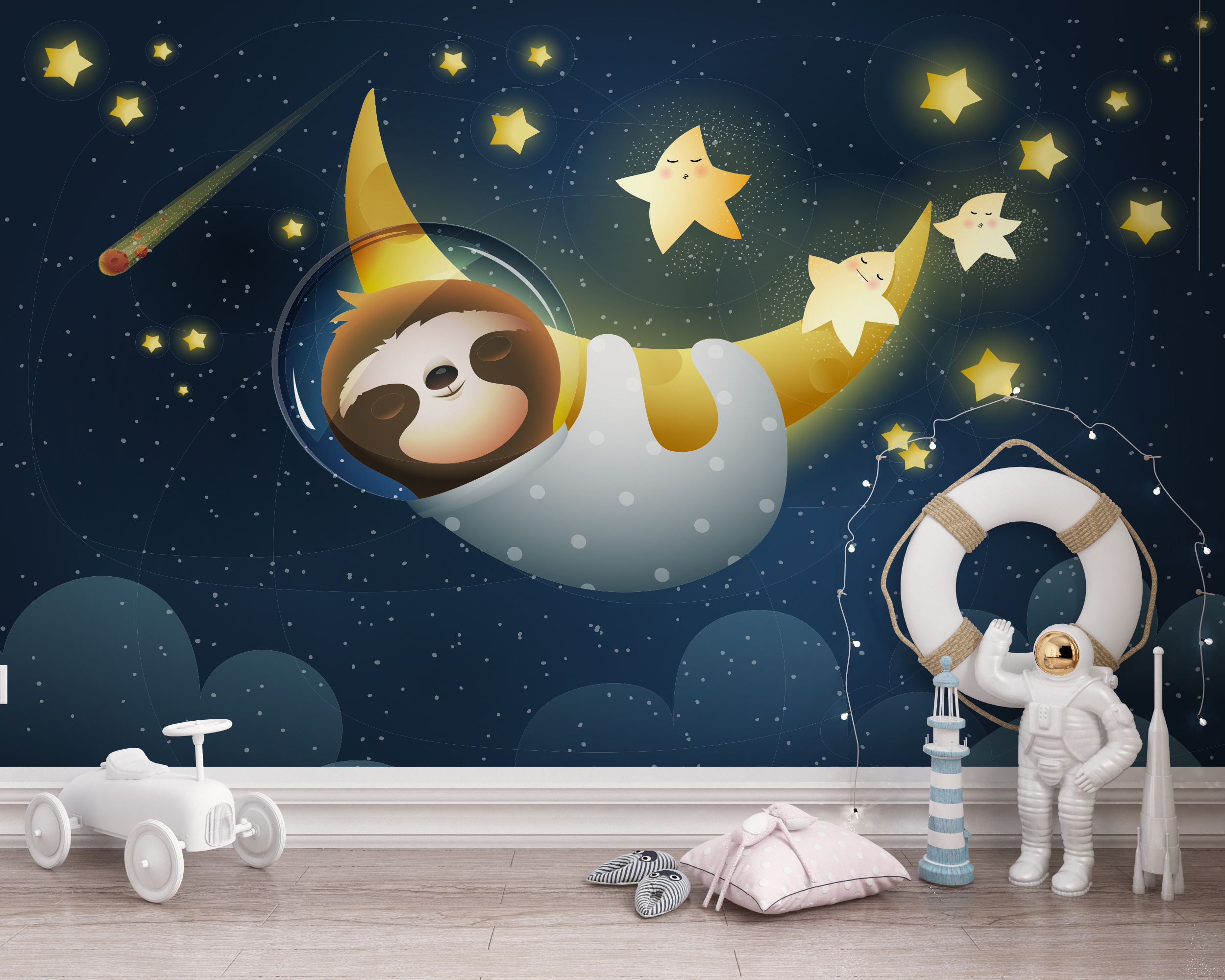 Wandbild Lemur auf dem Mond