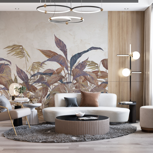 Fototapete – Blätter auf hellem Hintergrund