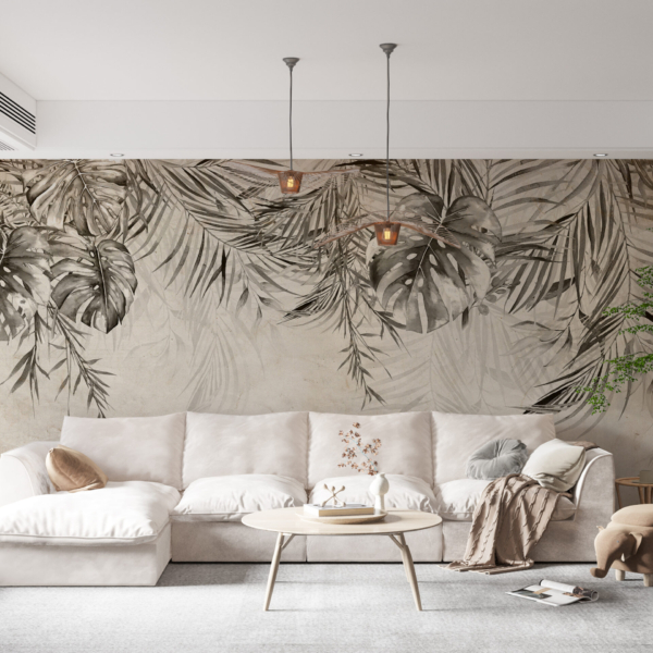 Wandmalerei Blätter auf altem Papier