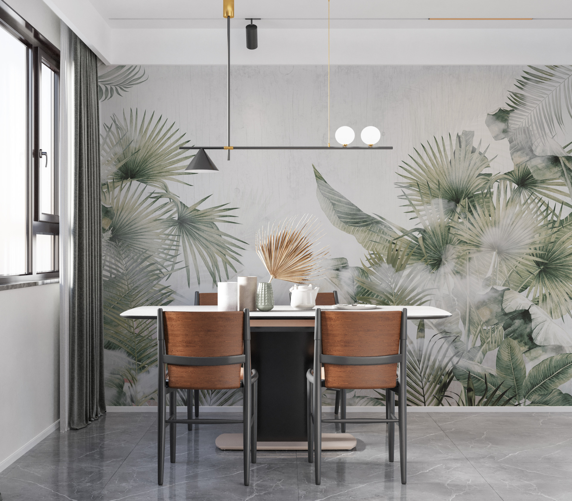 Muralblad i vit dimma