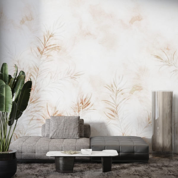 Wandbild Blätter in Weiß