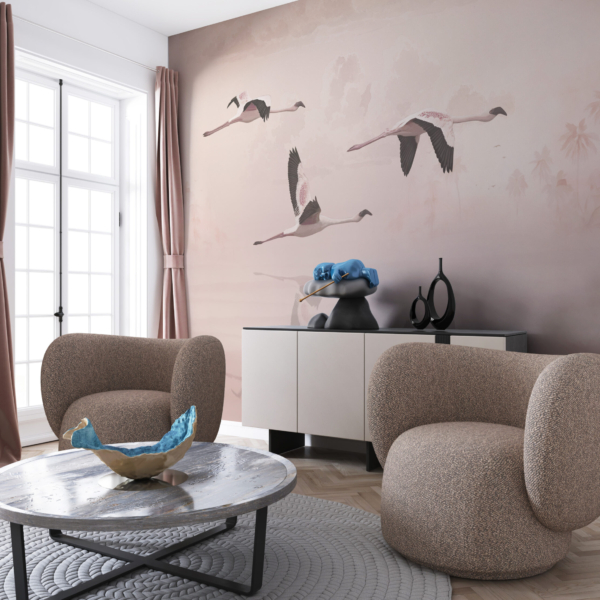 Wandgemälde eines Kranichschwarms