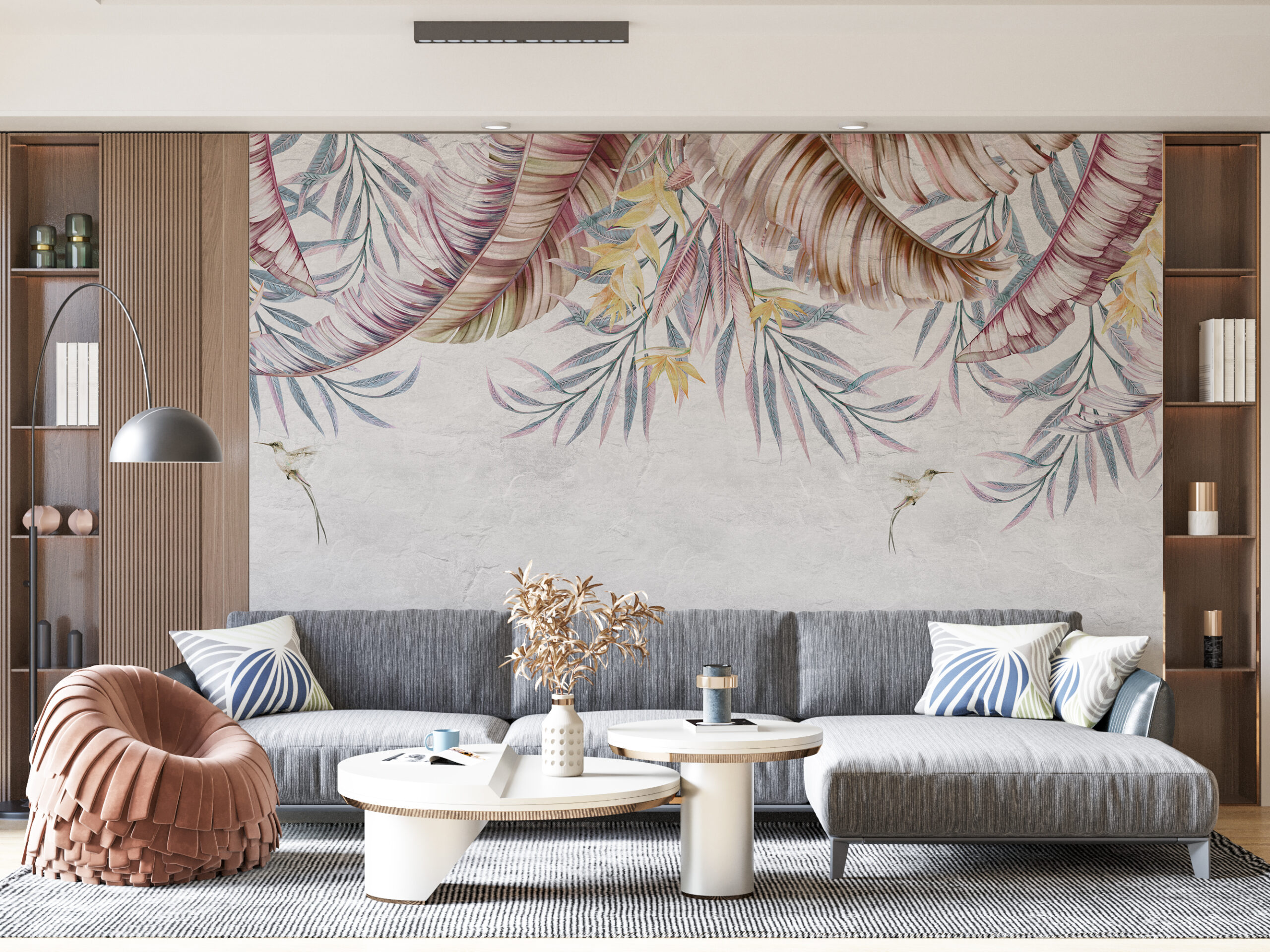 Väggmålning av målade blad