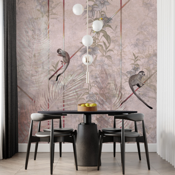 Fototapete mit Affen auf einem rosa Hintergrund