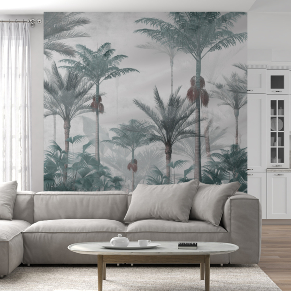 Wandmalerei Nebel über einem Palmenwald