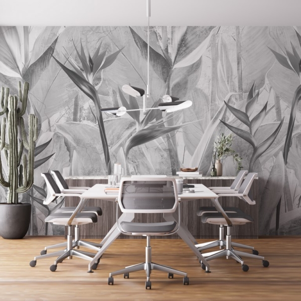 Monochrome Strelitzia Blumen Tapete