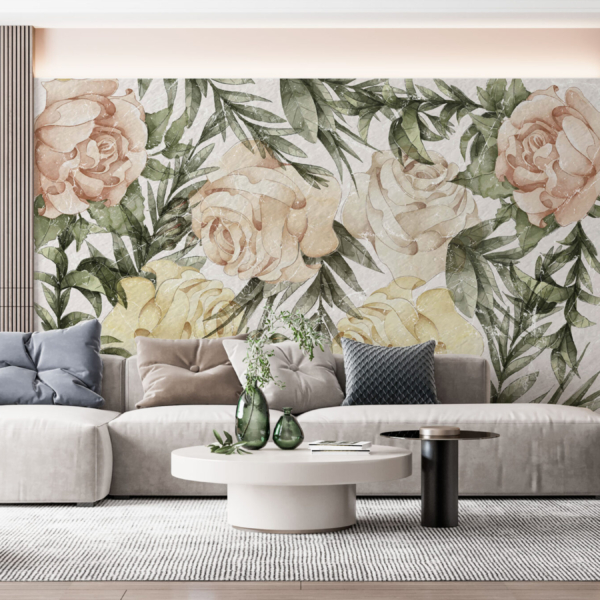 Wandgemälde aus gemalten Rosen