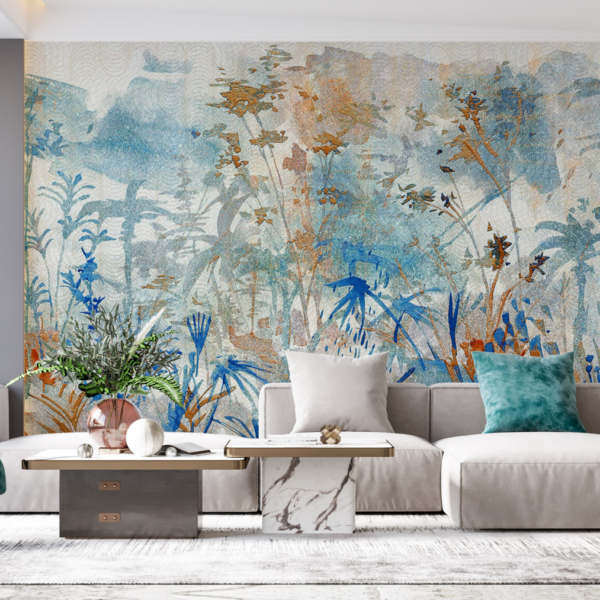 Fototapete Wiese blau und gold