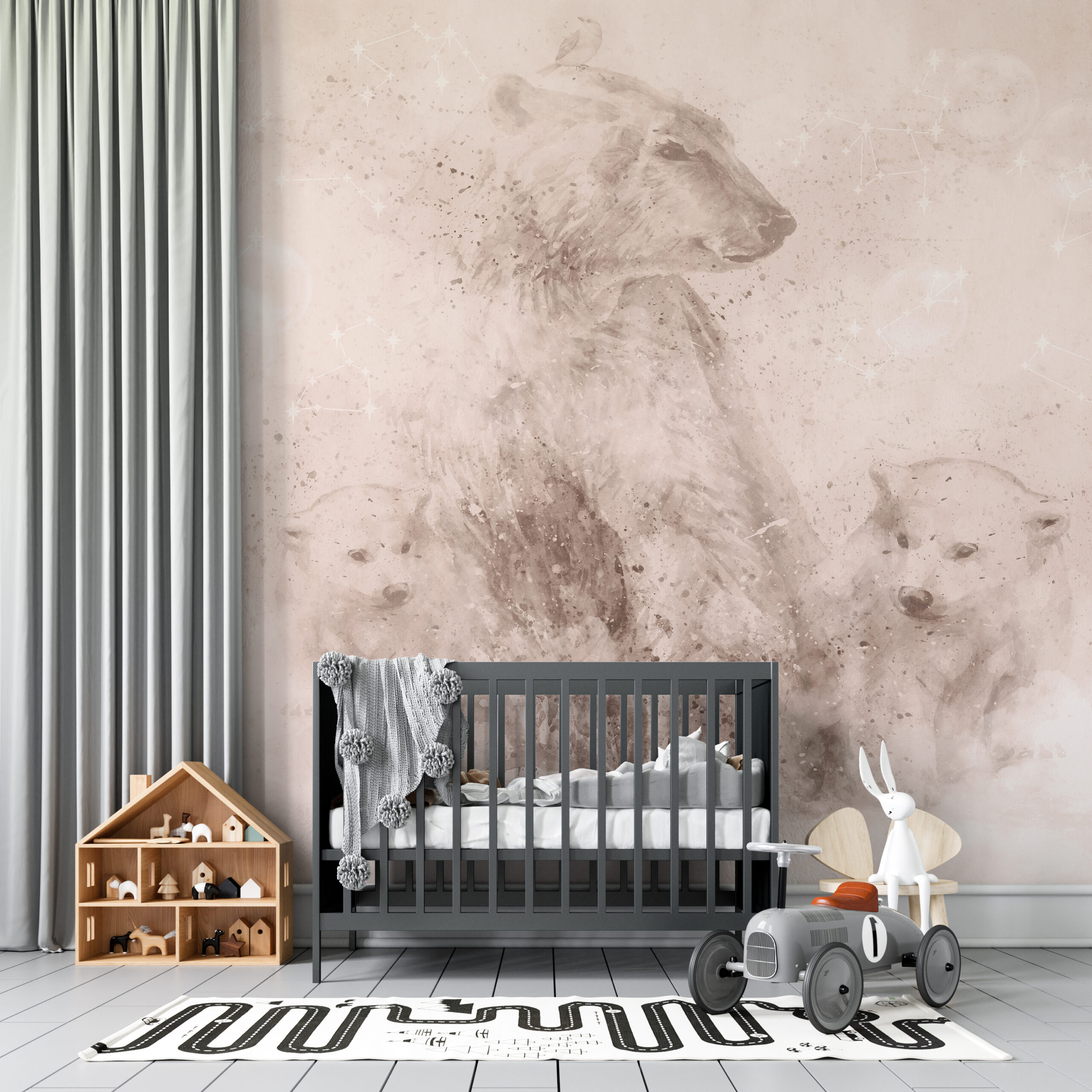 Muralmålning av en björnfamilj