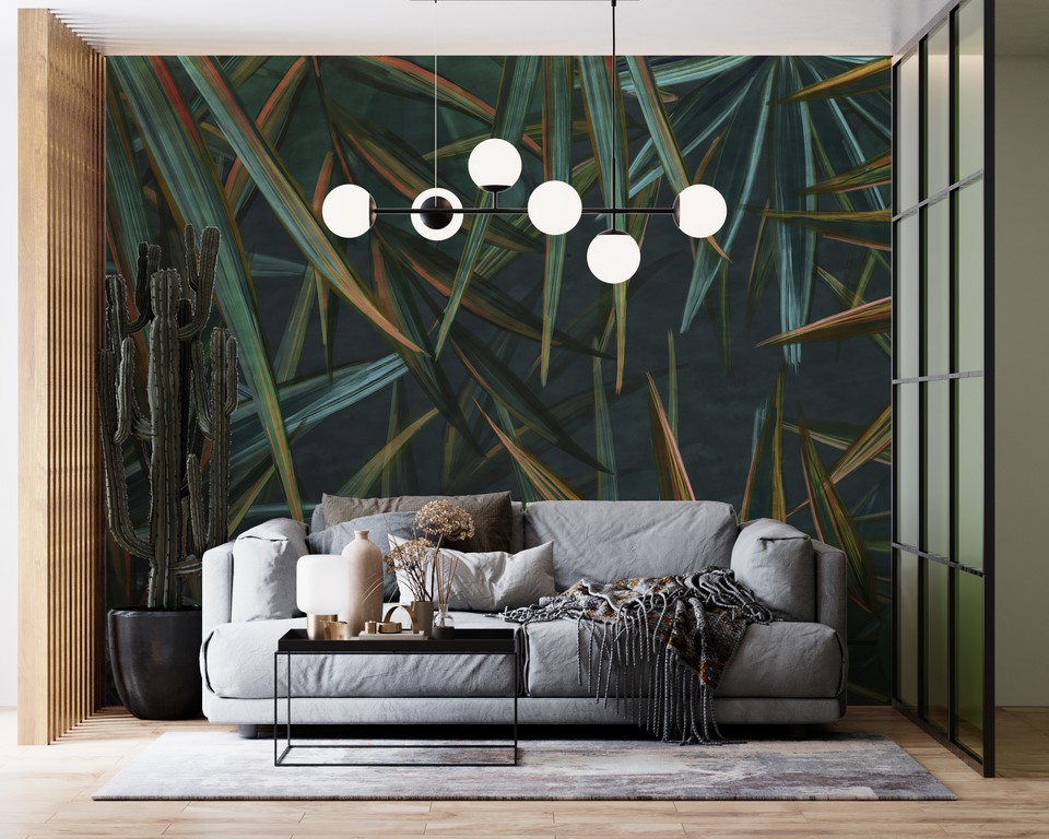 Väggmålning av skarpa gröna blad