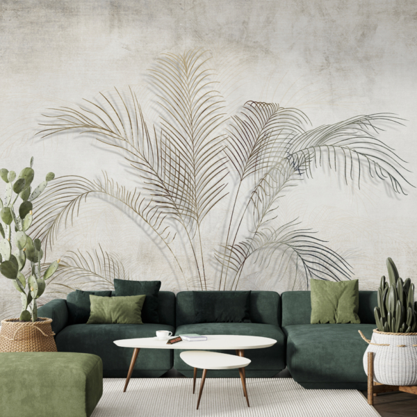 Wandmalerei einer Palme im Nebel