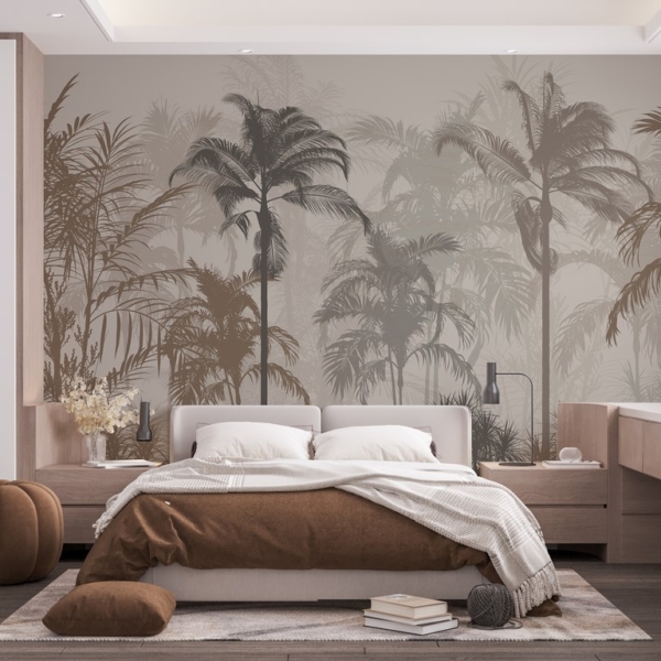 Fototapete mit Palmen im Nebel 3D