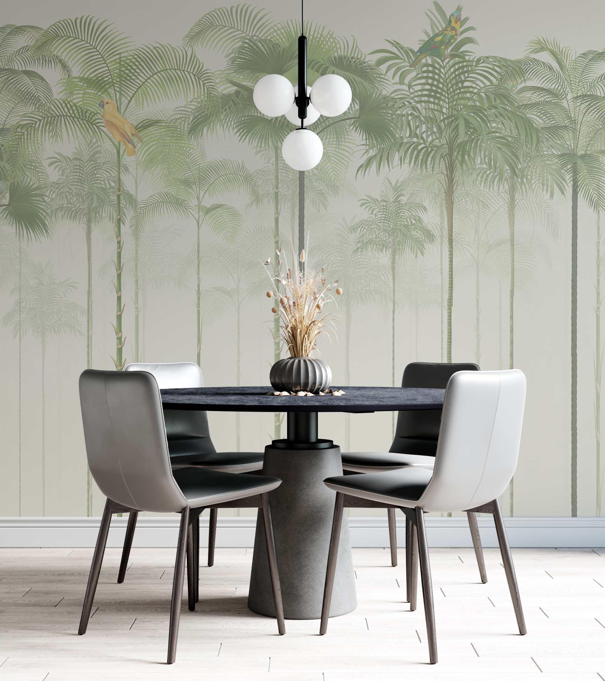 Väggmålning Papegojor på palmer