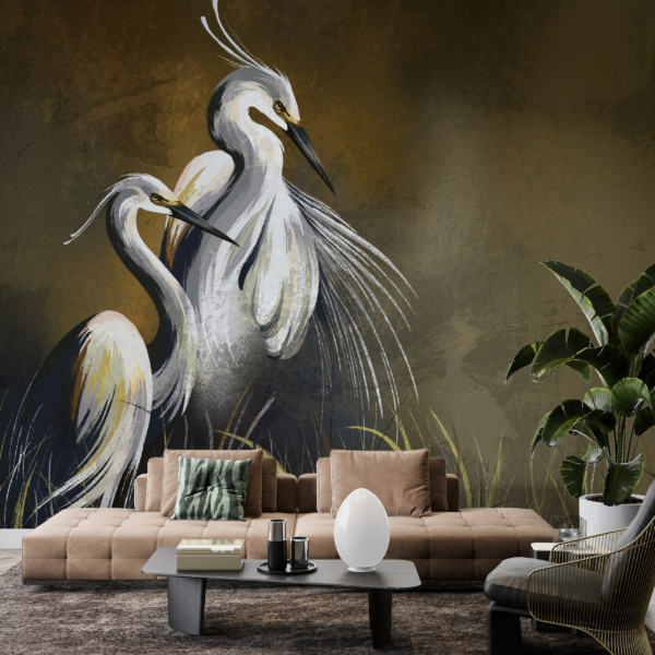 Wandgemälde eines Wildkranich-Paares