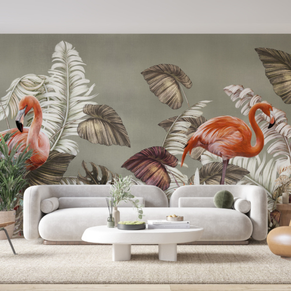 Wandgemälde mit einem Flamingo-Paar