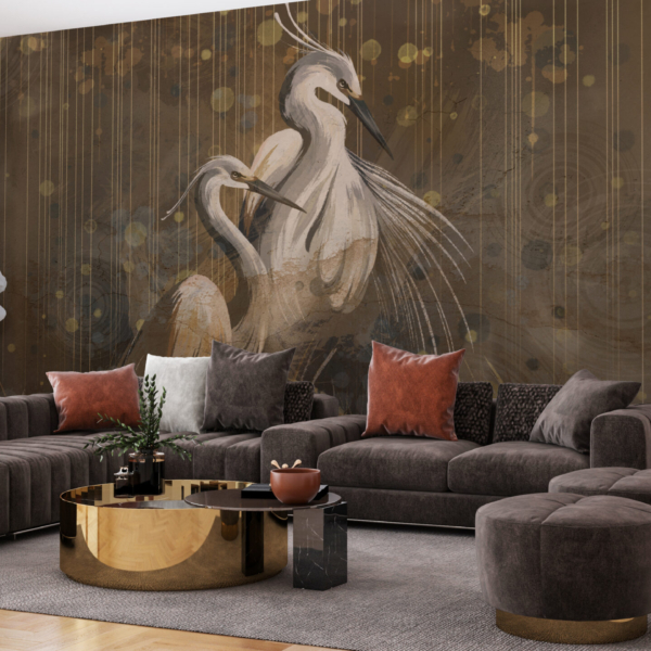 Wandgemälde eines Kranichpaares