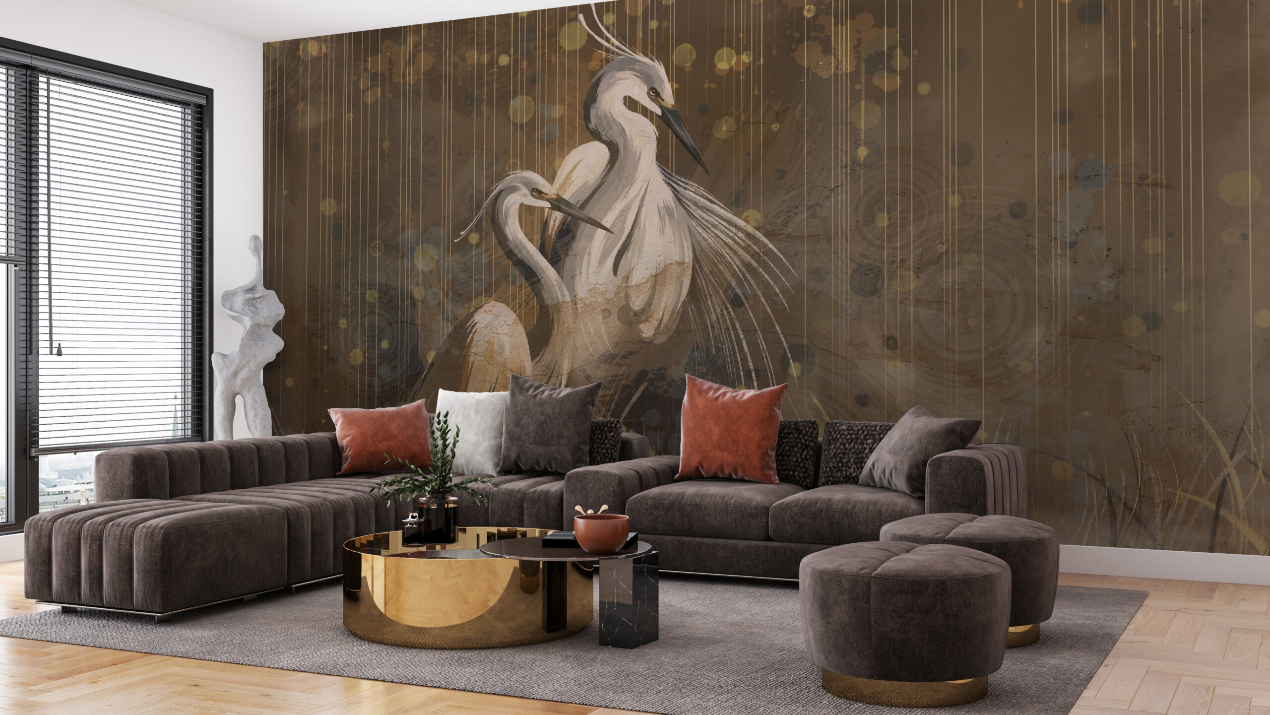 Muralmålning av ett par tranor