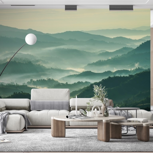 Wandbild Bergkette im Nebel