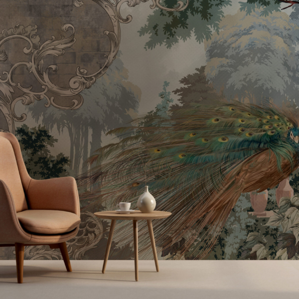 Fototapete Pfau an der Wand