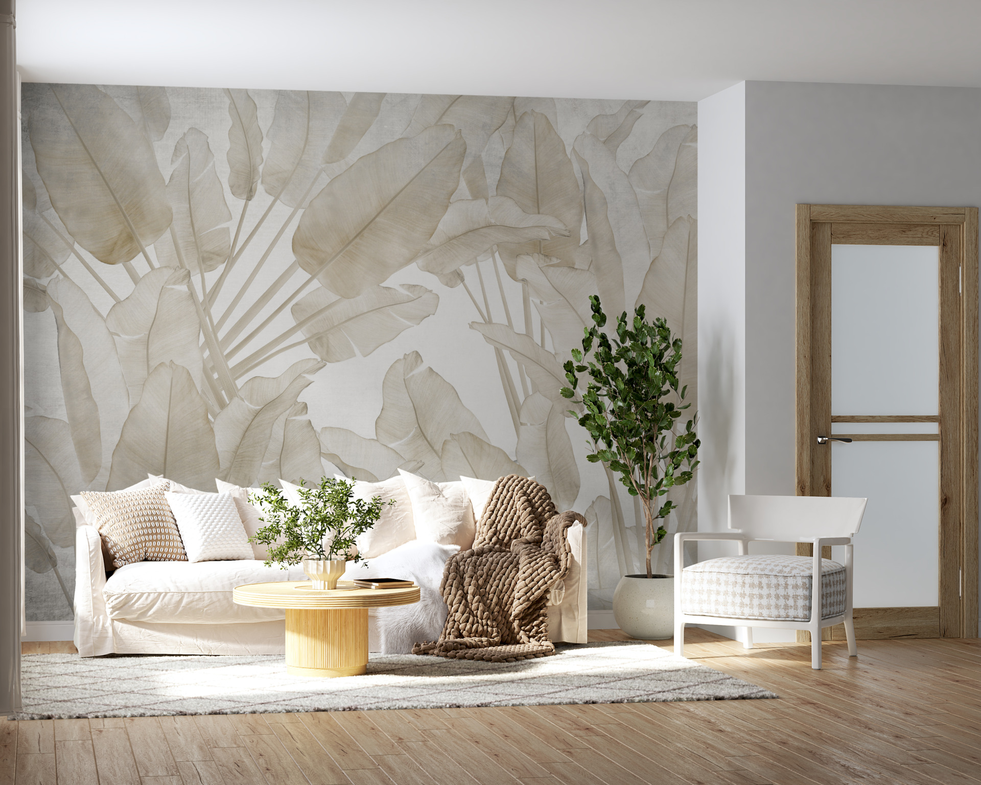 Fototapet väggmålning Plumes of Bright Leaves