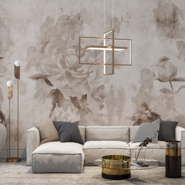 Wandmalerei Pfingstrosen in Sepia