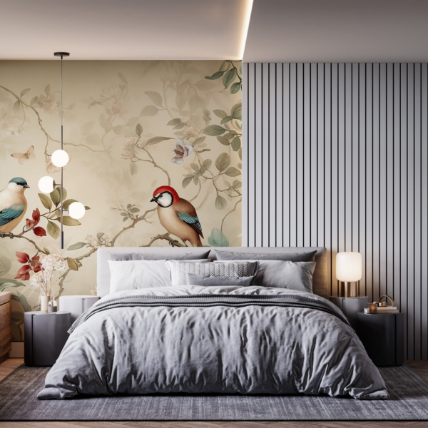 Fototapete Vögel auf einem blühenden Baum