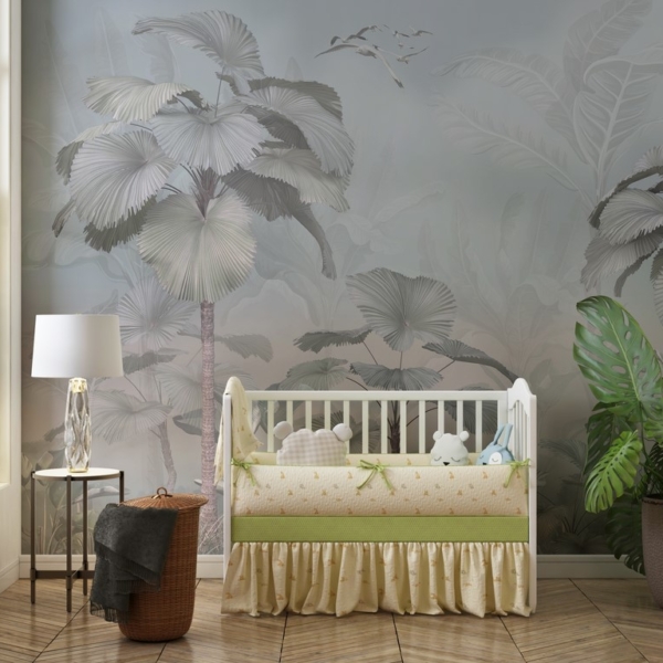 Wandmalerei Vögel unter den Palmwedeln