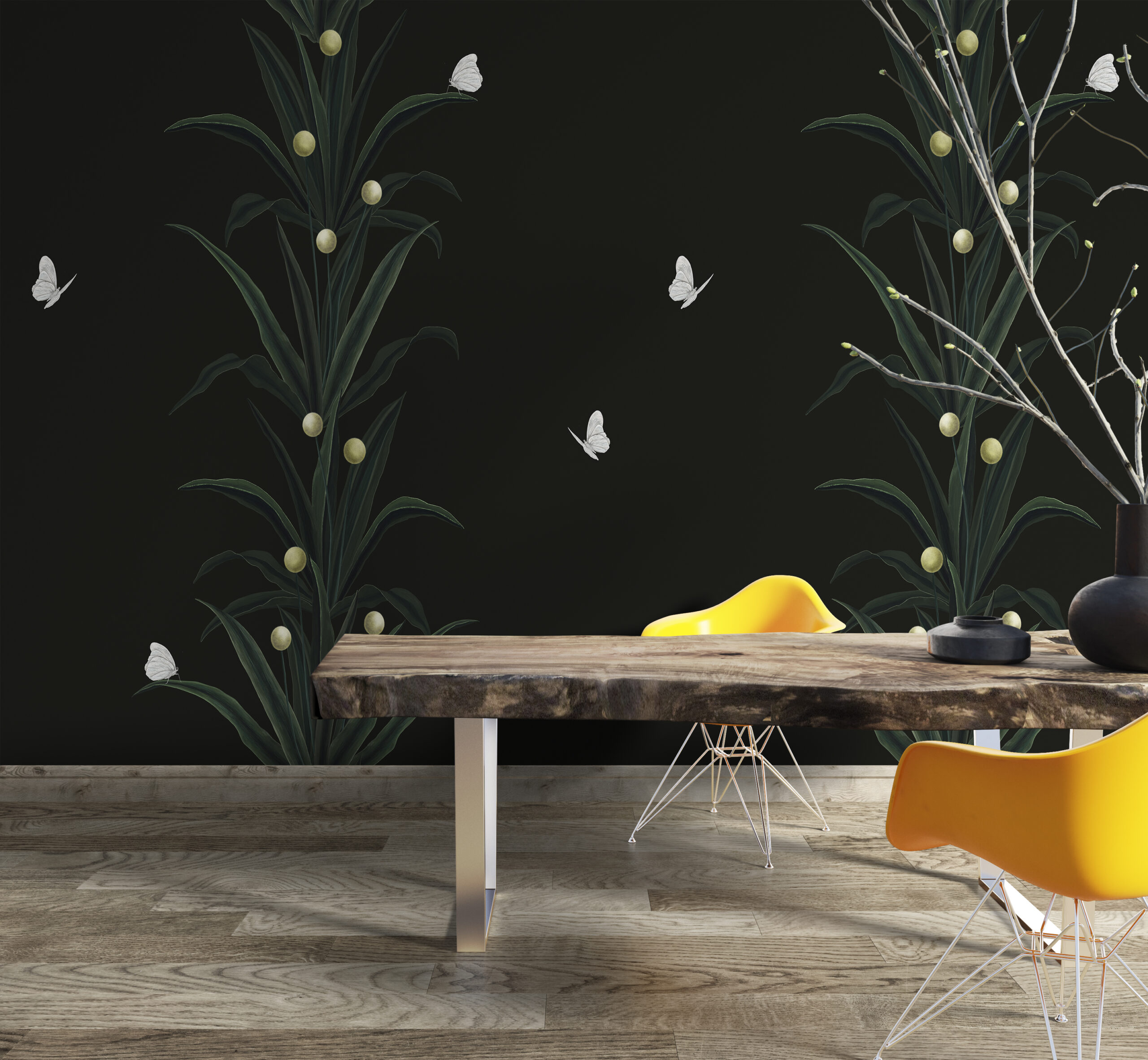 Fototapet Växter på en svart bakgrund