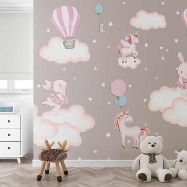 Fototapete Rosa Hasen und Einhörner