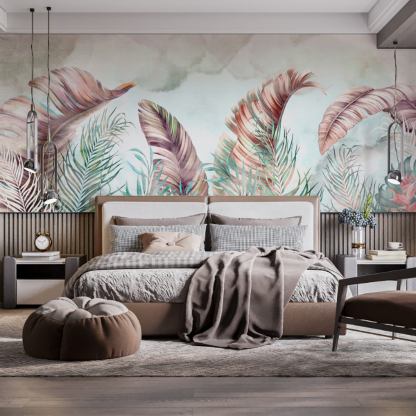 Fototapete Rosa Blattfedern