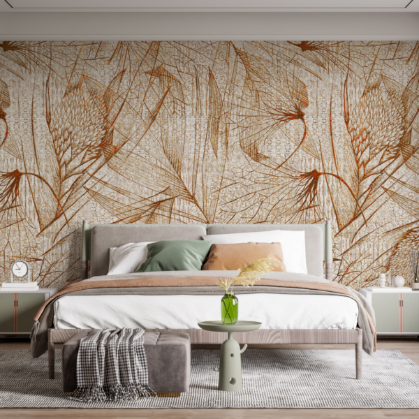 Fototapete Thin Line Leaf Drawing