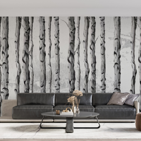 Fototapete Reihe von Birkenstämmen