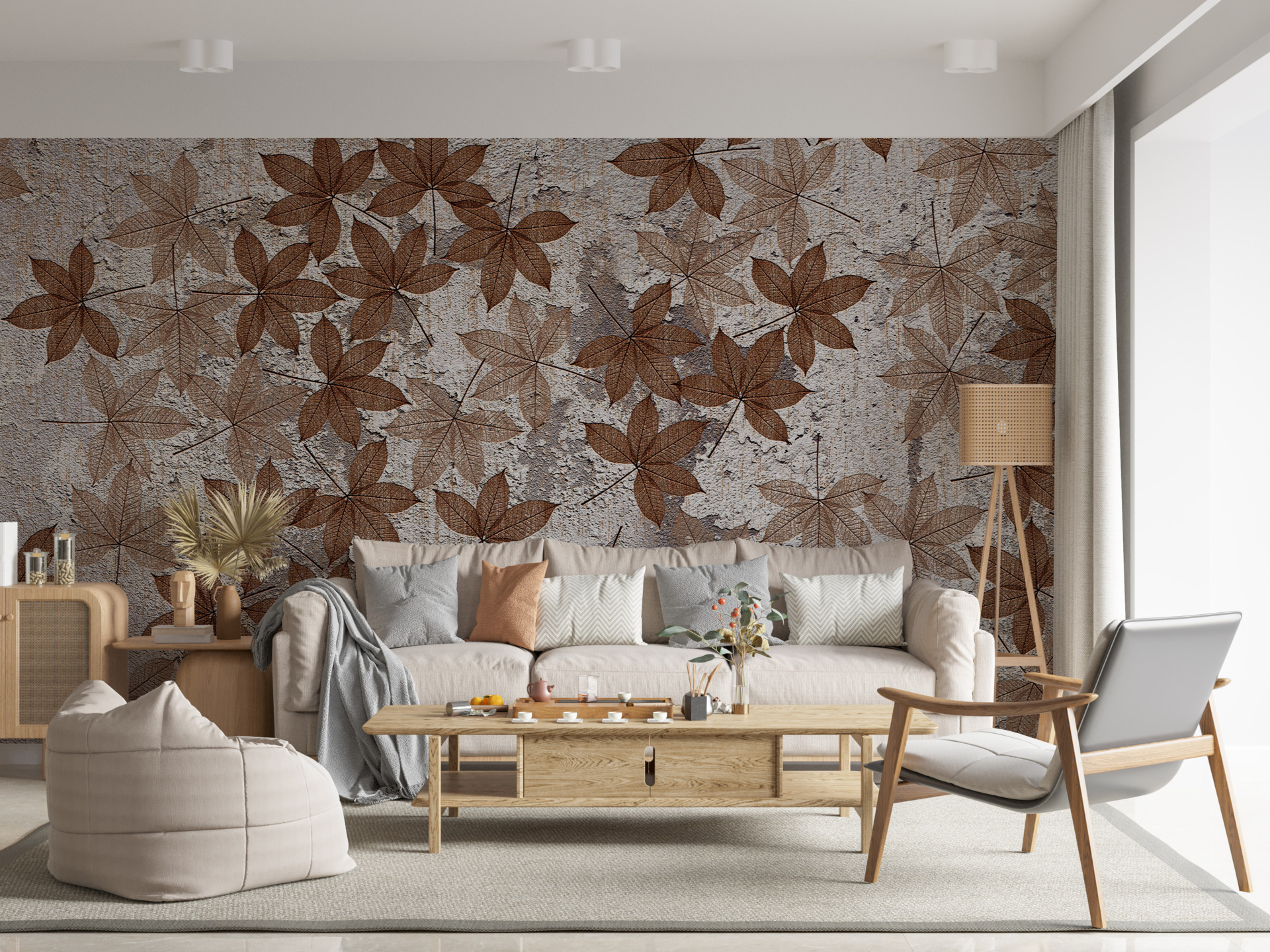 Fototapet Vägg av små blad