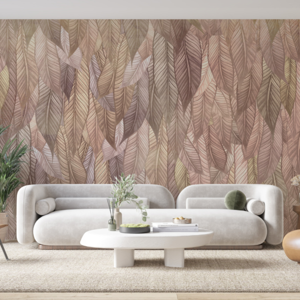 Wandgemälde mit exotischen Blättern