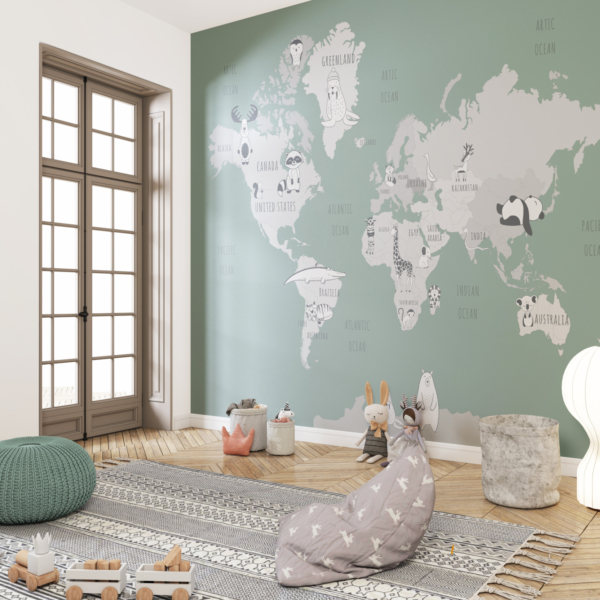 Photomural Seledyn Weltkarte