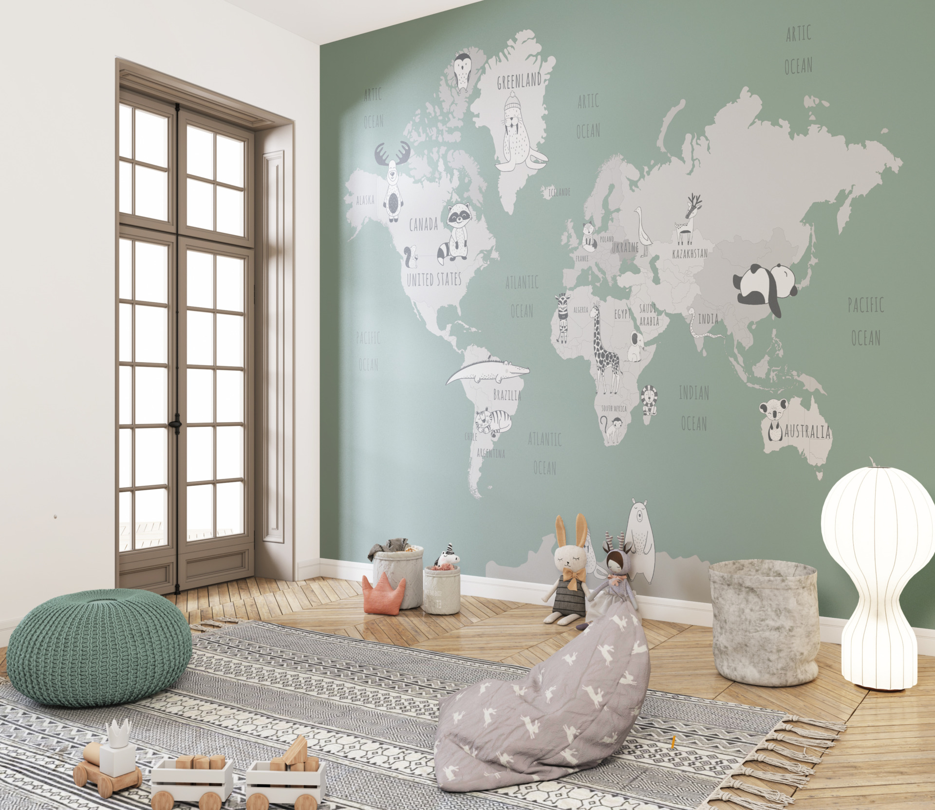 Photomural Seledyn Weltkarte