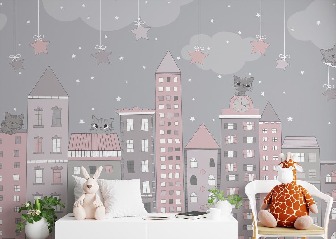 Väggmålning Sovande stad för baby
