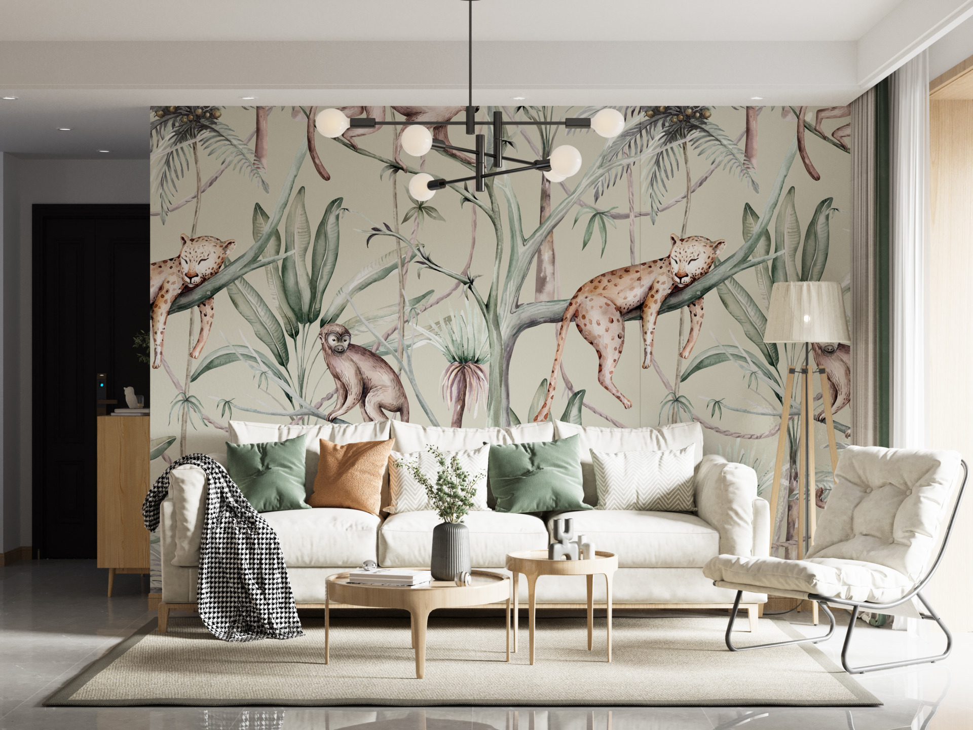 Väggmålning Sovande Jaguar och apor